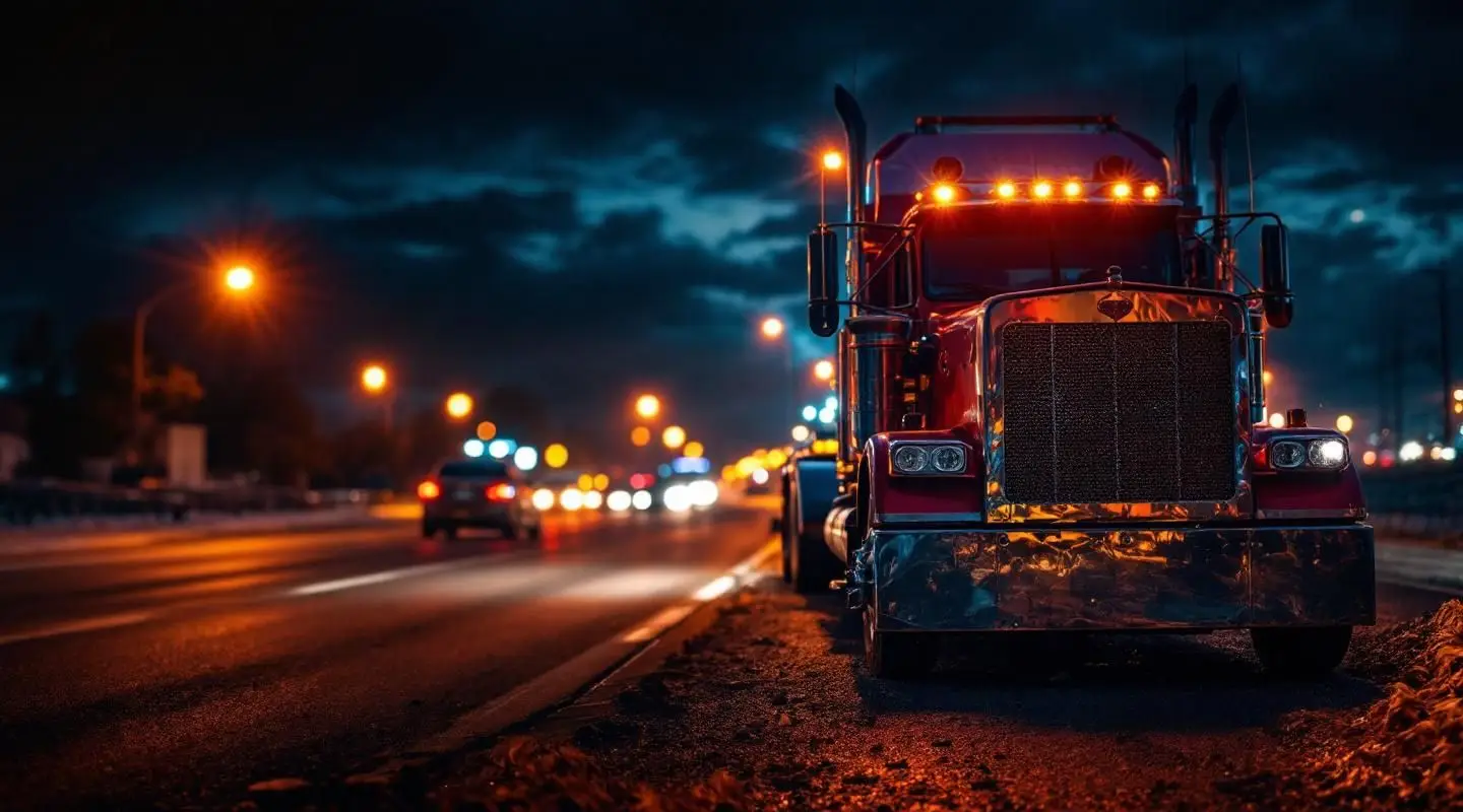 A Safe Rack Towing flatbed truck loading a disabled sedan on a wet Vancouver street at night under amber streetlights.